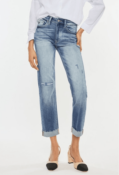Estelle High Rise Cuffed Straight Jeans - Driftwood Boutique