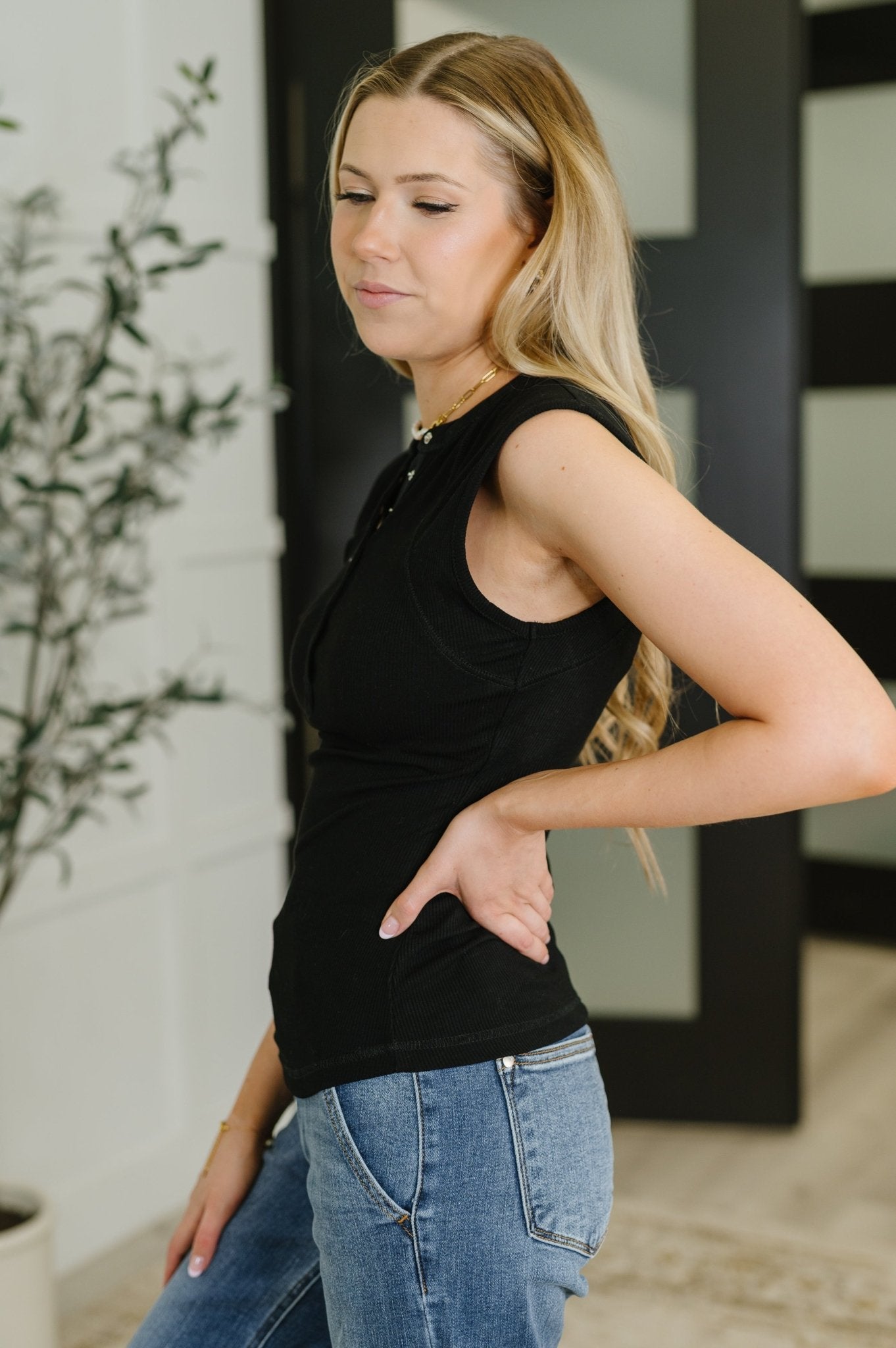 Everyday Edge Knit Henley Tank in Black - Driftwood Boutique