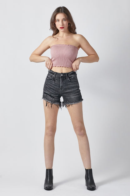 Kohl Frayed Hem Distressed Denim Shorts