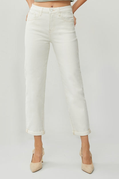 Rayanne High Rise Rolled Hem Cropped Straight Jeans