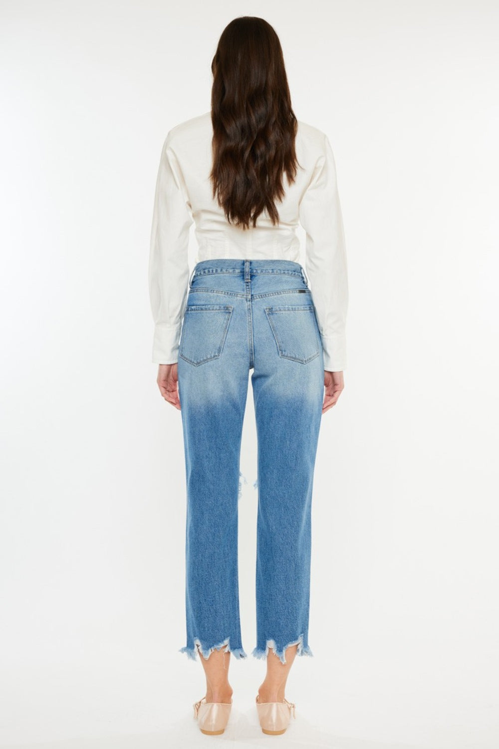 Micah High Rise Distressed Frayed Hem Cropped Straight Jeans