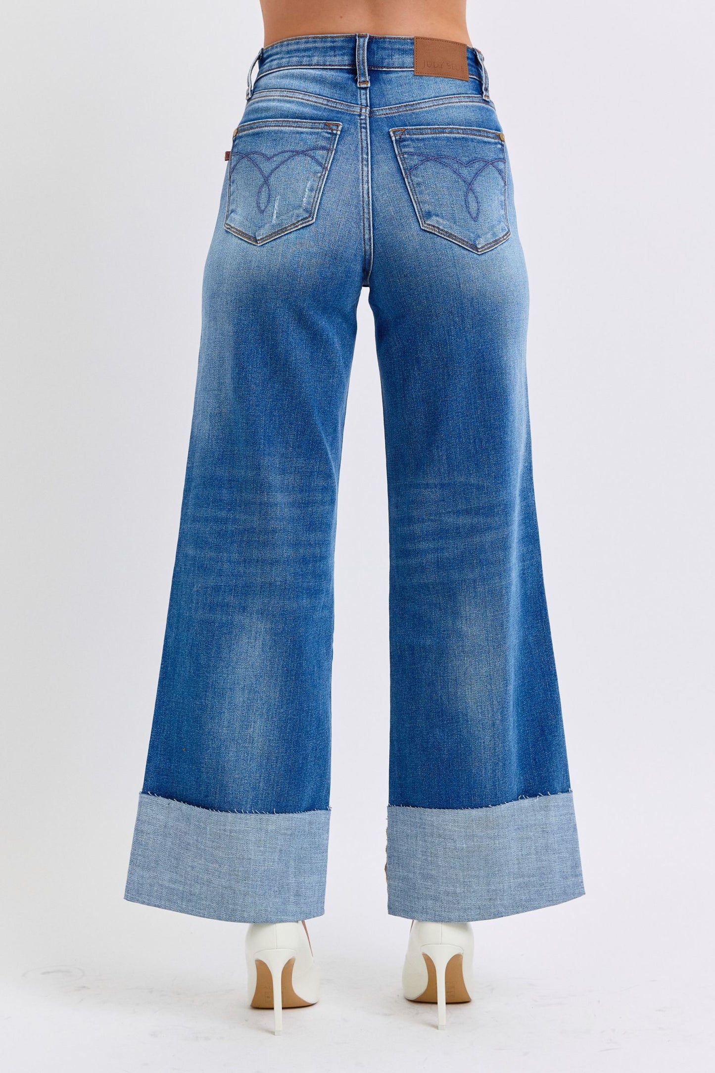 Desi High Rise Distressed Retro Wide Leg Jeans