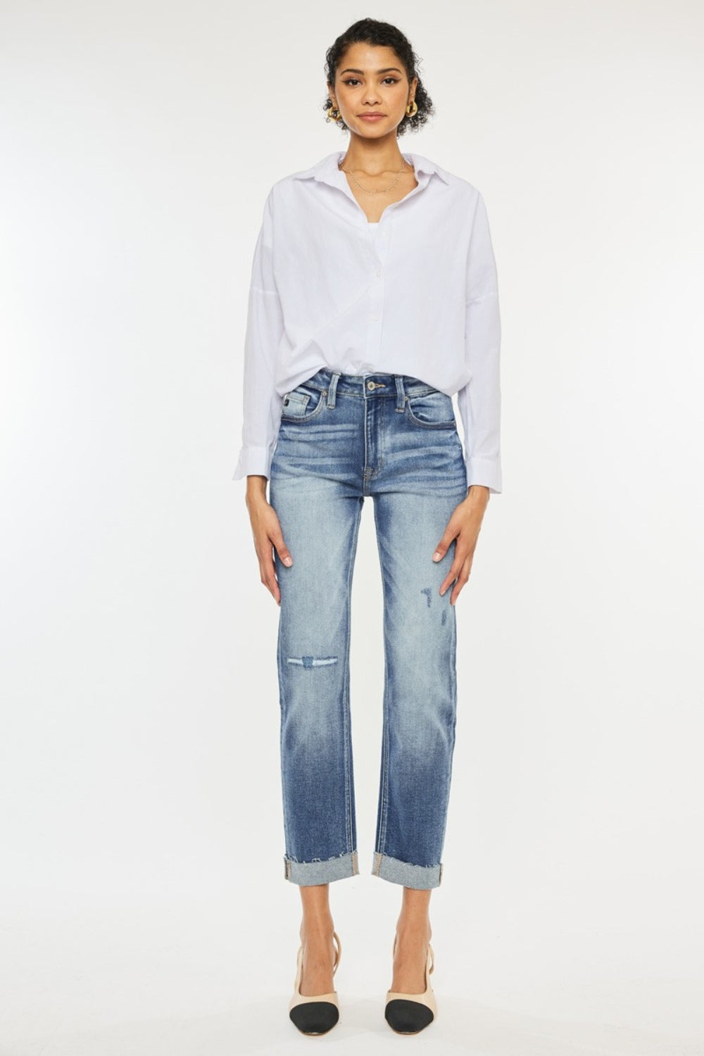 Estelle High Rise Cuffed Straight Jeans