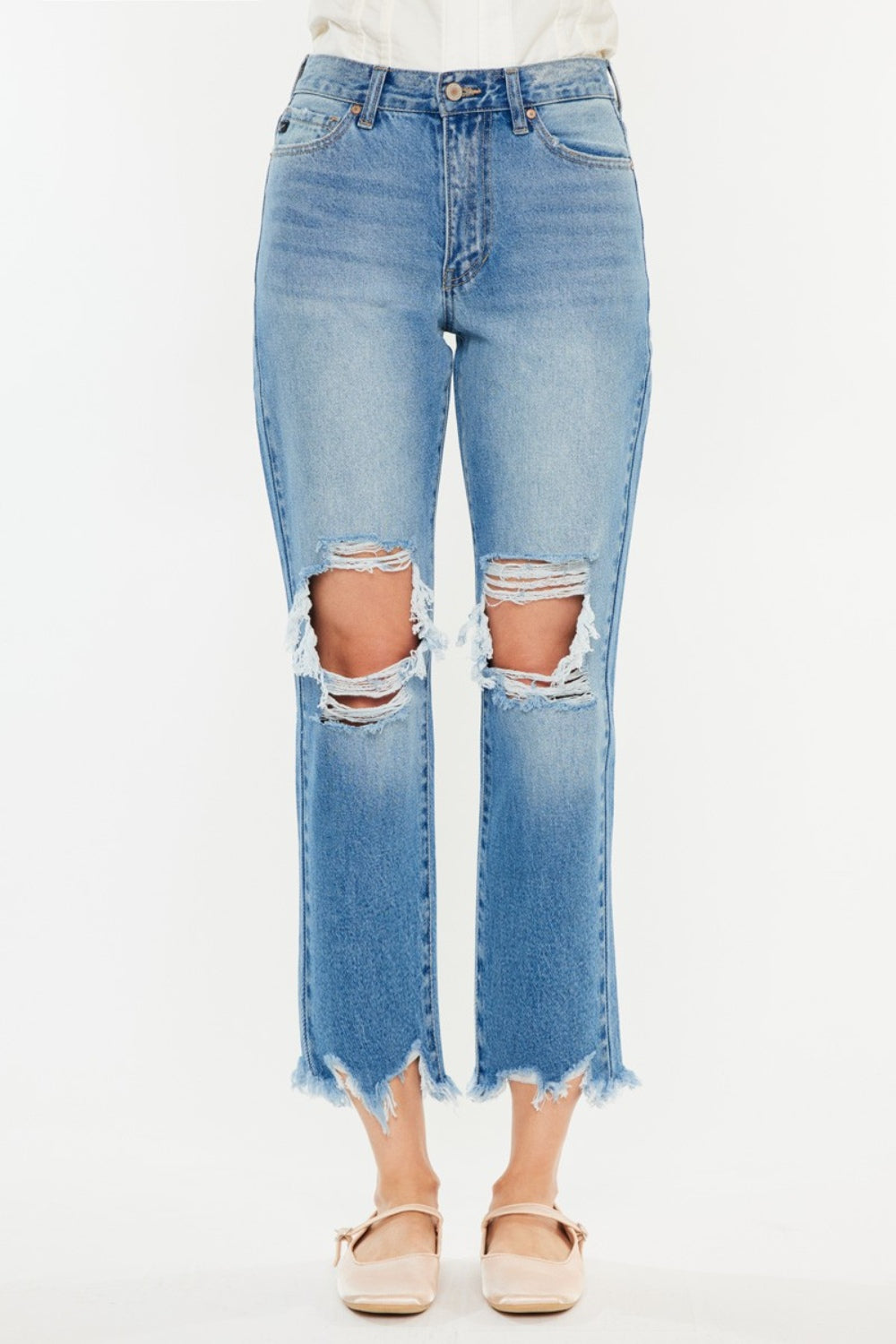 Micah High Rise Distressed Frayed Hem Cropped Straight Jeans