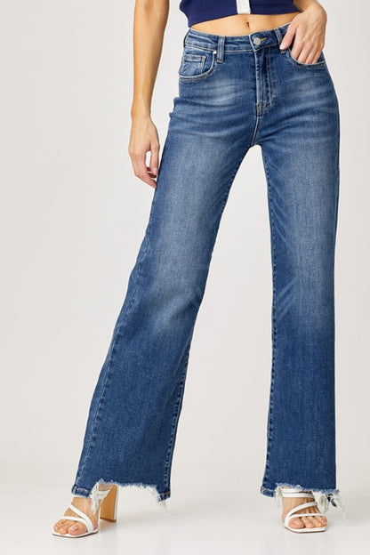 Loren High Rise Frayed Hem Wide Leg Jeans