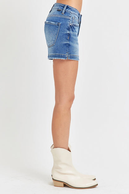 Lucy Low Rise Slit Hem Denim Shorts