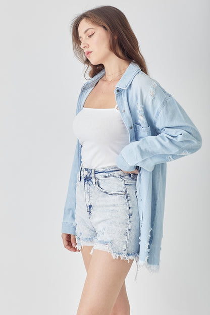 Tori High Rise Acid Wash Distressed Denim Shorts