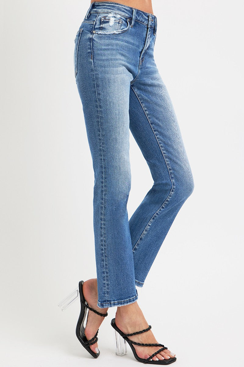 Emma Mid Rise Distressed Ankle Straight Jeans