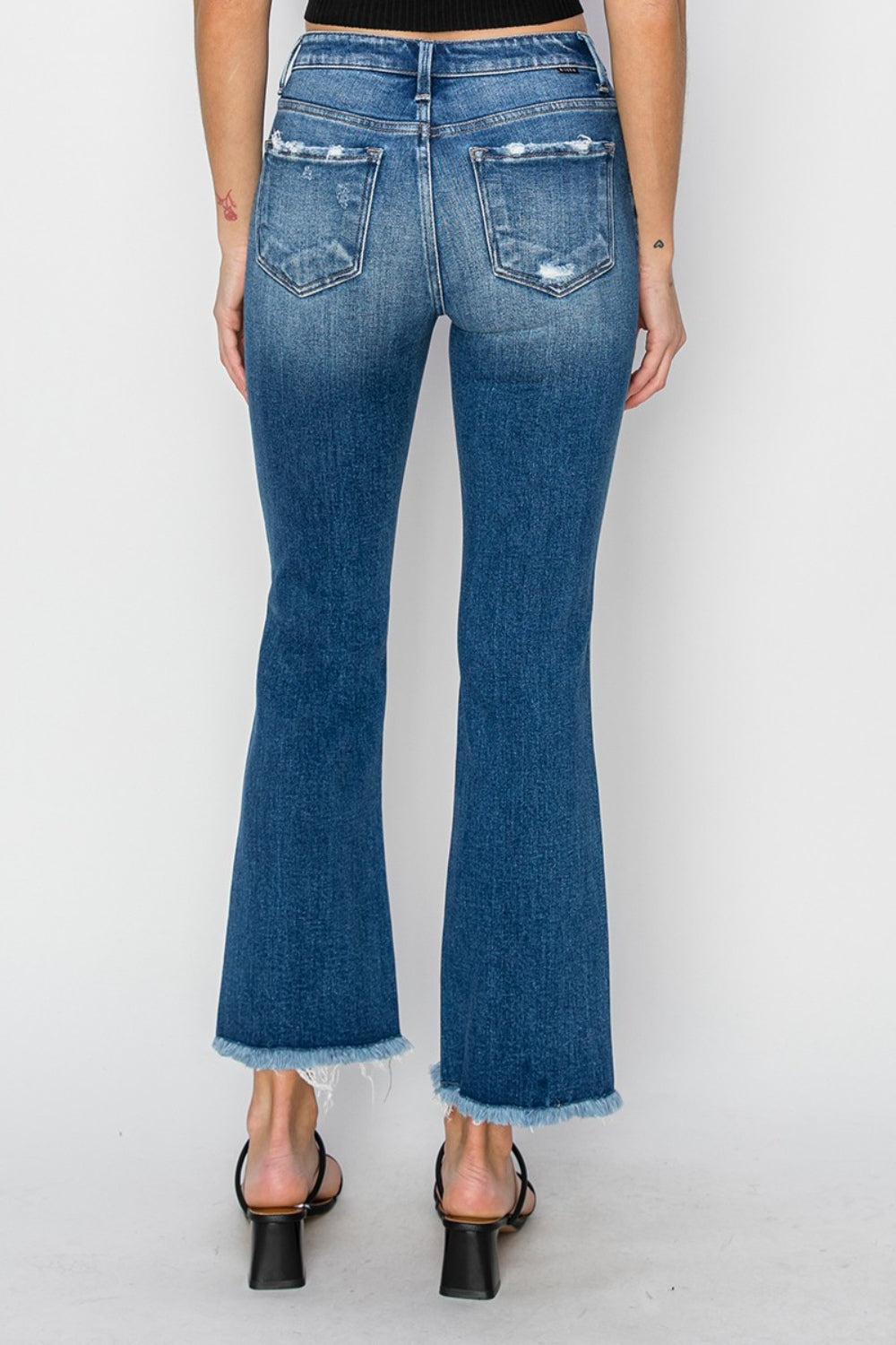 Rowan Mid Rise Frayed Step Hem Ankle Straight Jeans