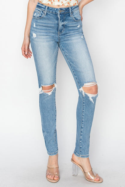 Heather High Rise Distressed Knee Skinny Jeans