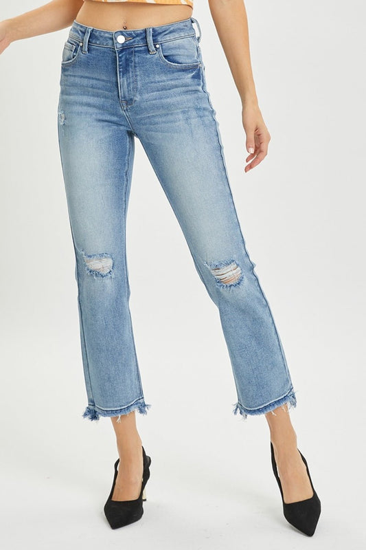 Florence High Rise Distressed Cropped Straight Jeans - Driftwood Boutique