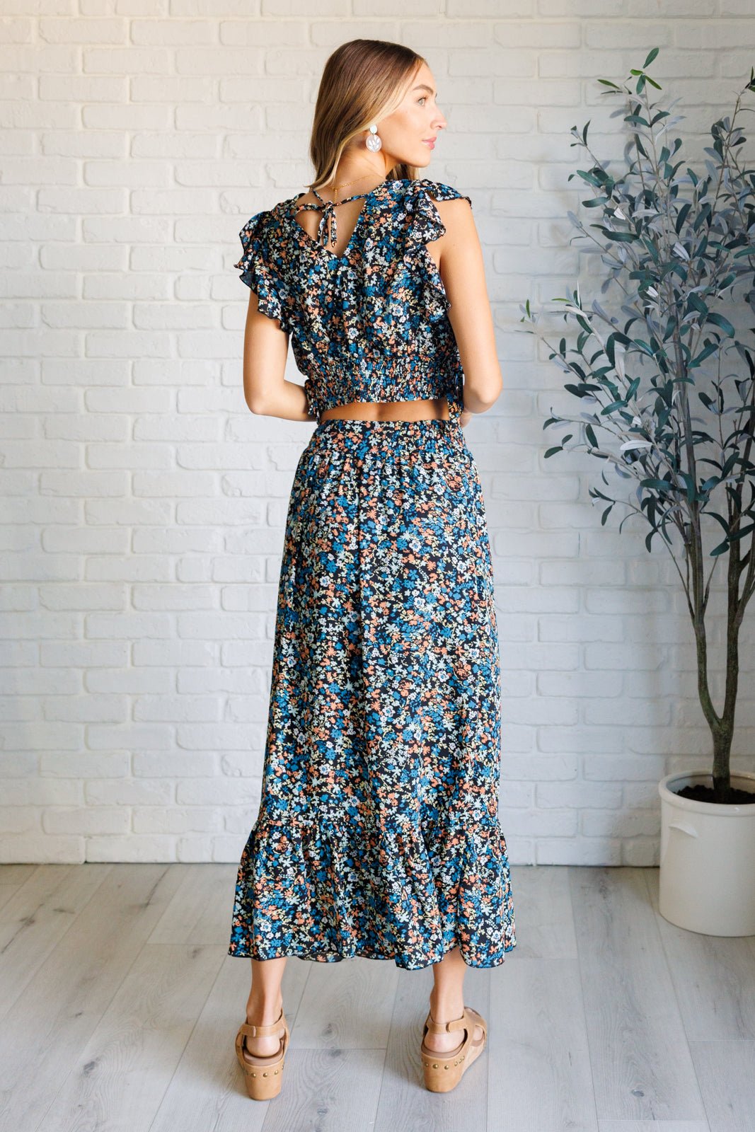 Flutter of Florals V - Neck Crop and Skirt Set - Driftwood Boutique