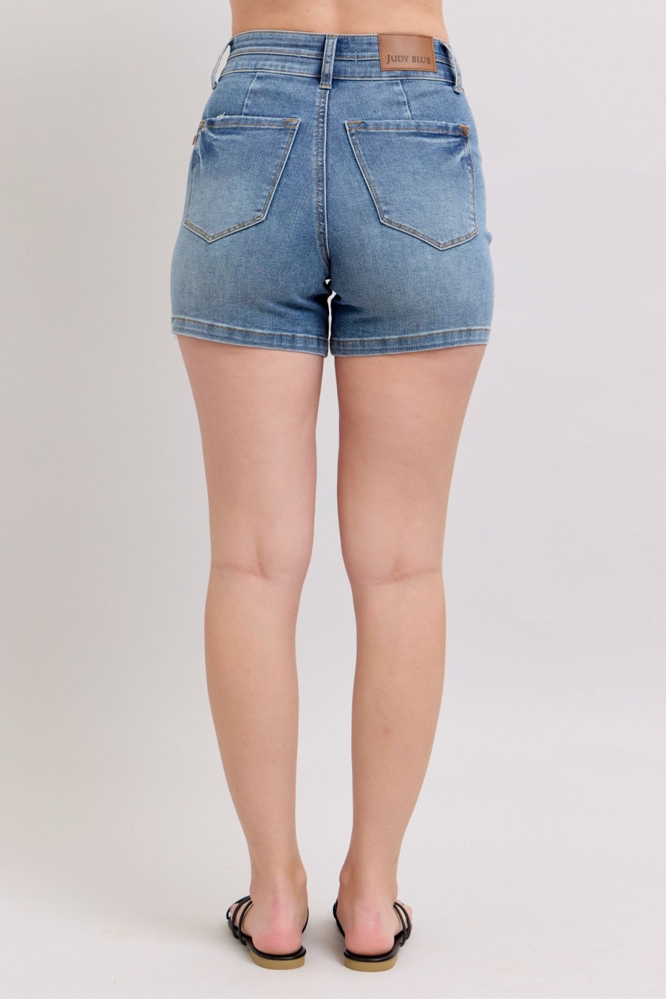 Gabriel High Rise Tummy Control Double Button Cooling Denim Shorts - Driftwood Boutique