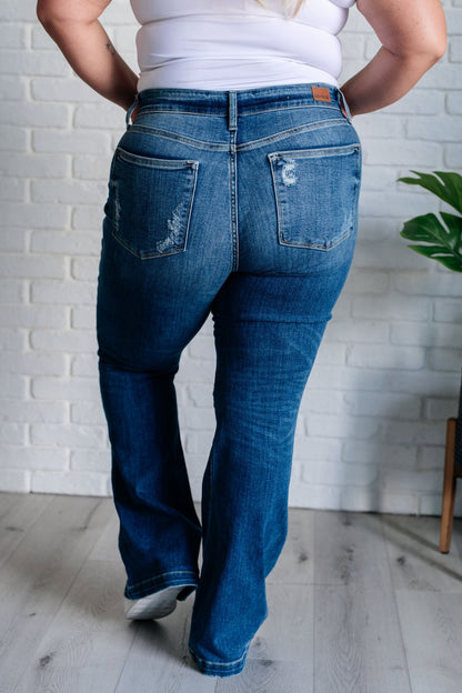 Gabriella Mid Rise Distressed Button Fly Flare - Driftwood Boutique
