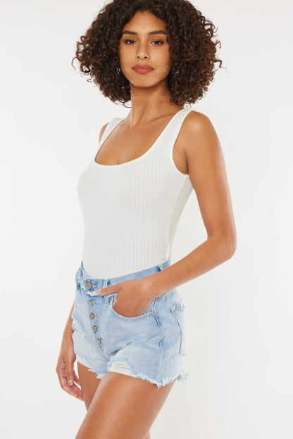 Gigi High Rise Distressed Button Fly Denim Shorts - Driftwood Boutique