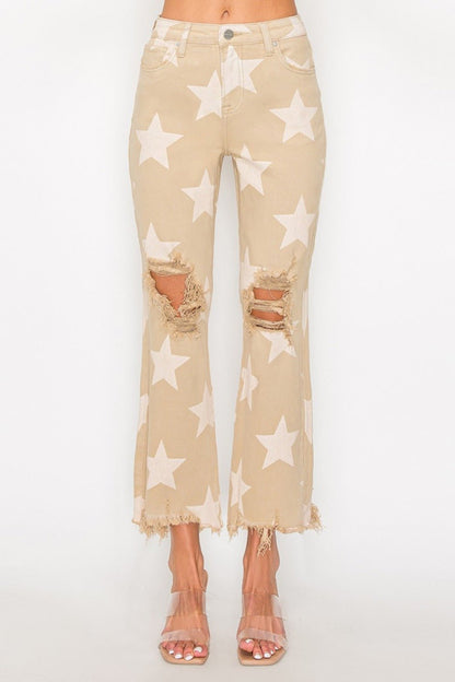 Hailey High Rise Star Printed Frayed Hem Jeans - Driftwood Boutique