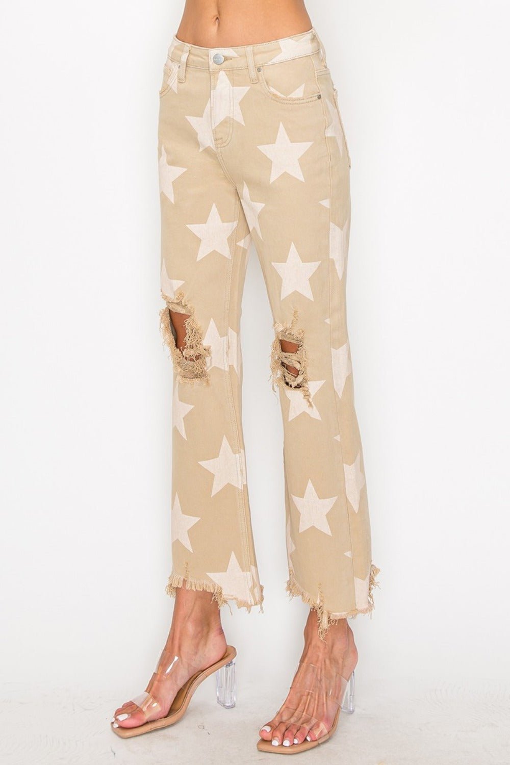 Hailey High Rise Star Printed Frayed Hem Jeans - Driftwood Boutique