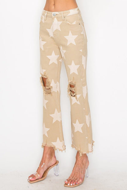Hailey High Rise Star Printed Frayed Hem Jeans - Driftwood Boutique