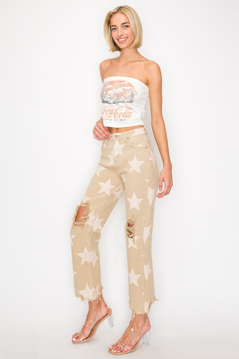 Hailey High Rise Star Printed Frayed Hem Jeans - Driftwood Boutique