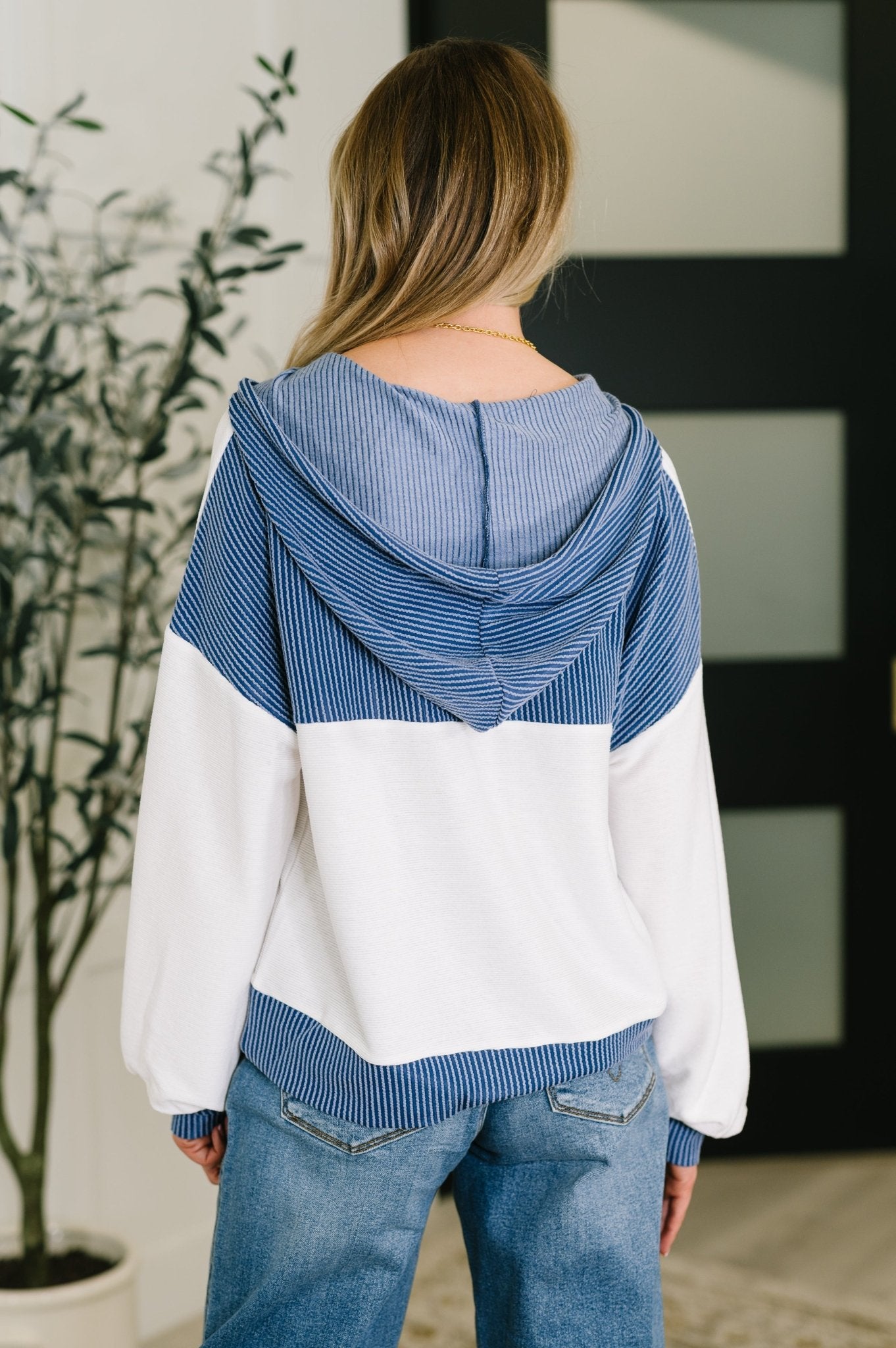 Here for Now Color Block Hoodie in Blue - Driftwood Boutique