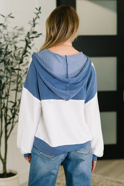 Here for Now Color Block Hoodie in Blue - Driftwood Boutique