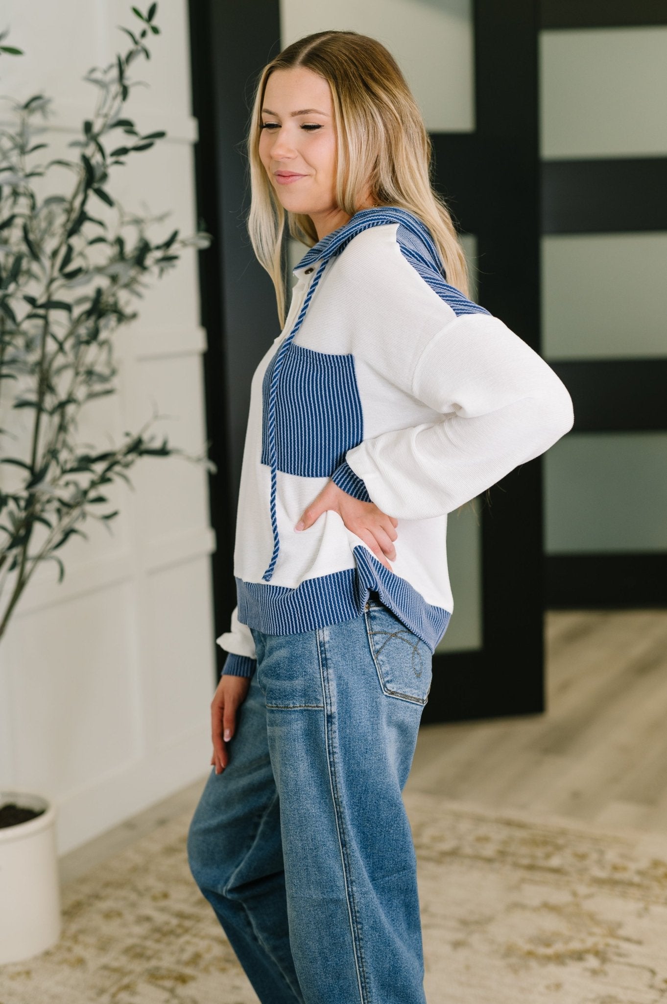 Here for Now Color Block Hoodie in Blue - Driftwood Boutique