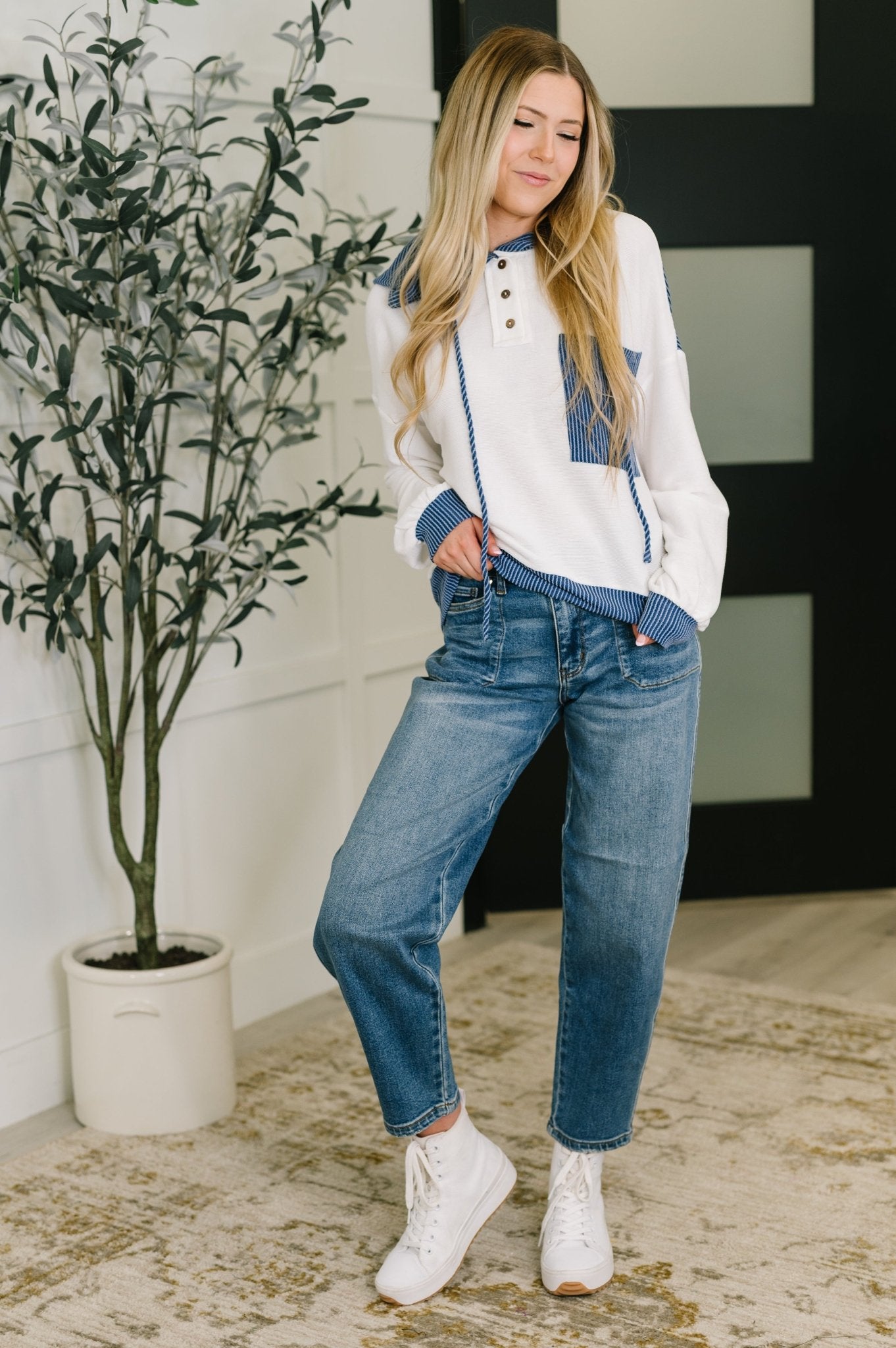 Here for Now Color Block Hoodie in Blue - Driftwood Boutique