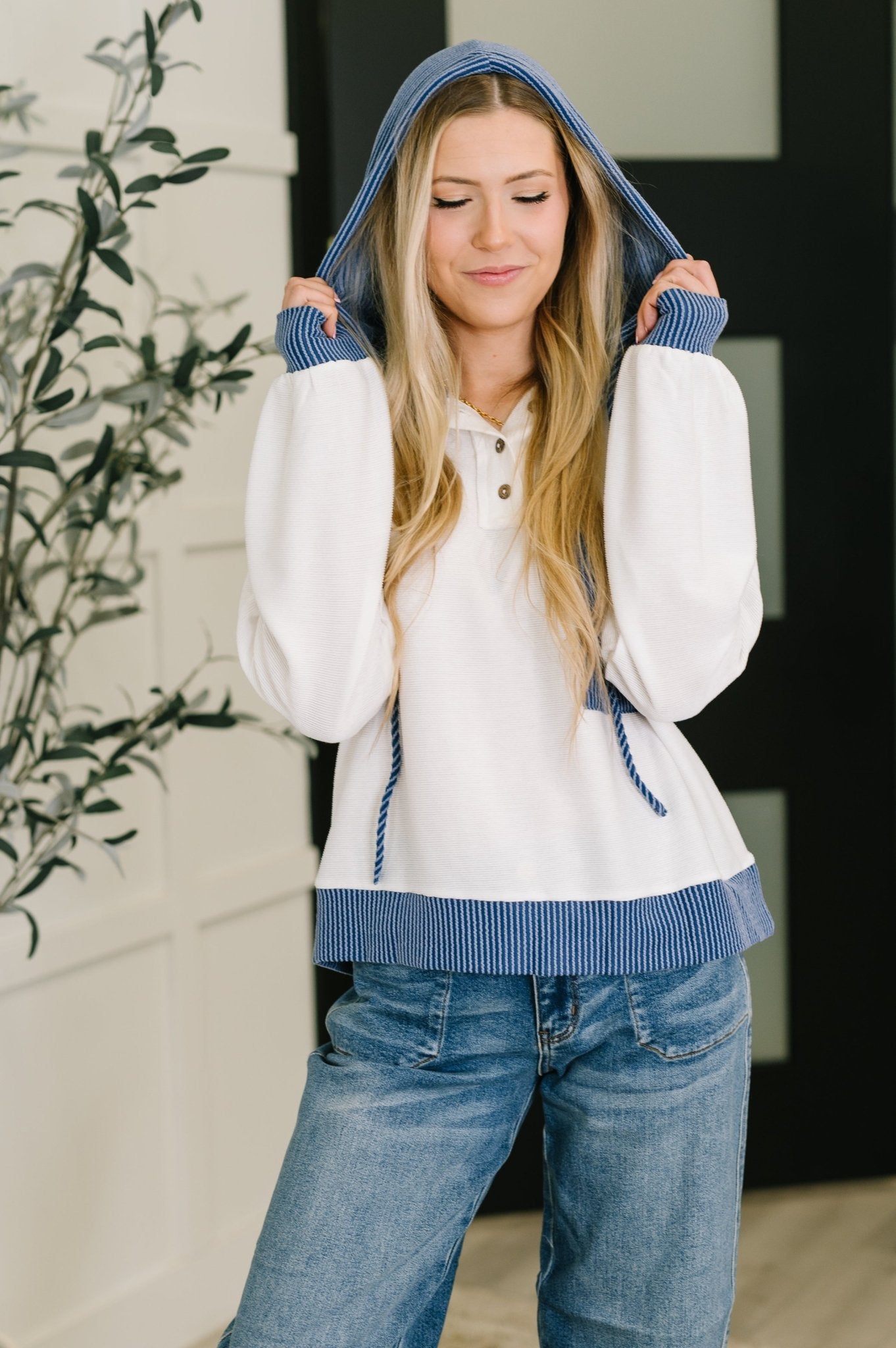 Here for Now Color Block Hoodie in Blue - Driftwood Boutique