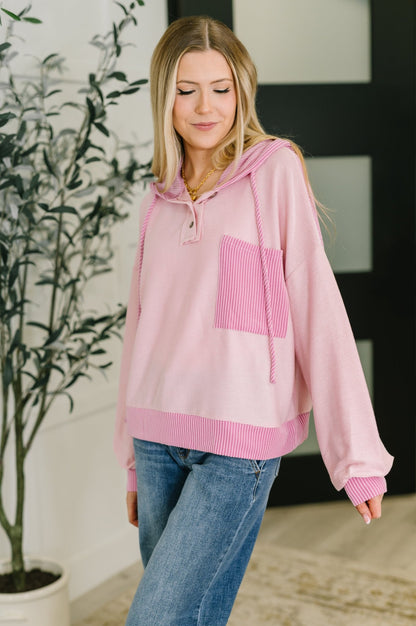 Here for Now Color Block Hoodie in Pink - Driftwood Boutique