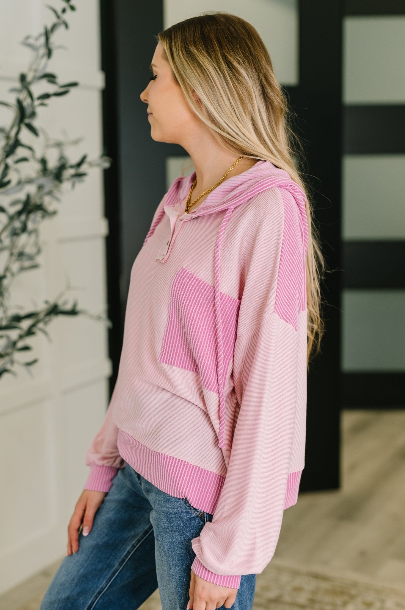 Here for Now Color Block Hoodie in Pink - Driftwood Boutique