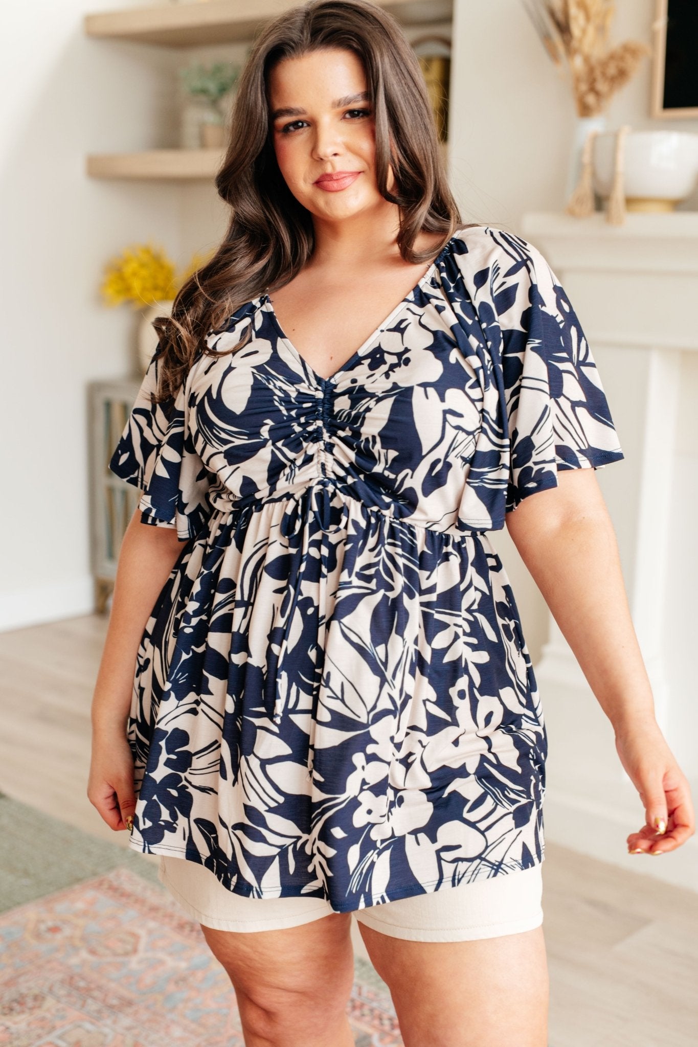 In Contrast Floral V - Neck Top - Driftwood Boutique