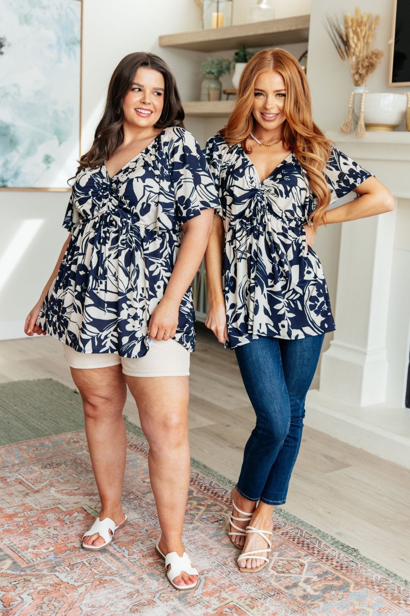 In Contrast Floral V - Neck Top - Driftwood Boutique