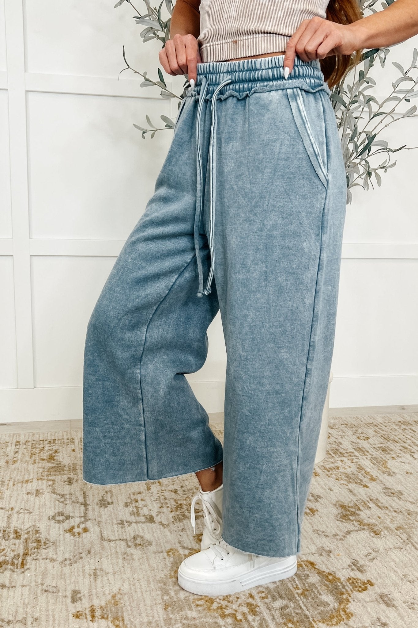 In or Out Wide Leg Cropped Pants Dusty Blue - Driftwood Boutique