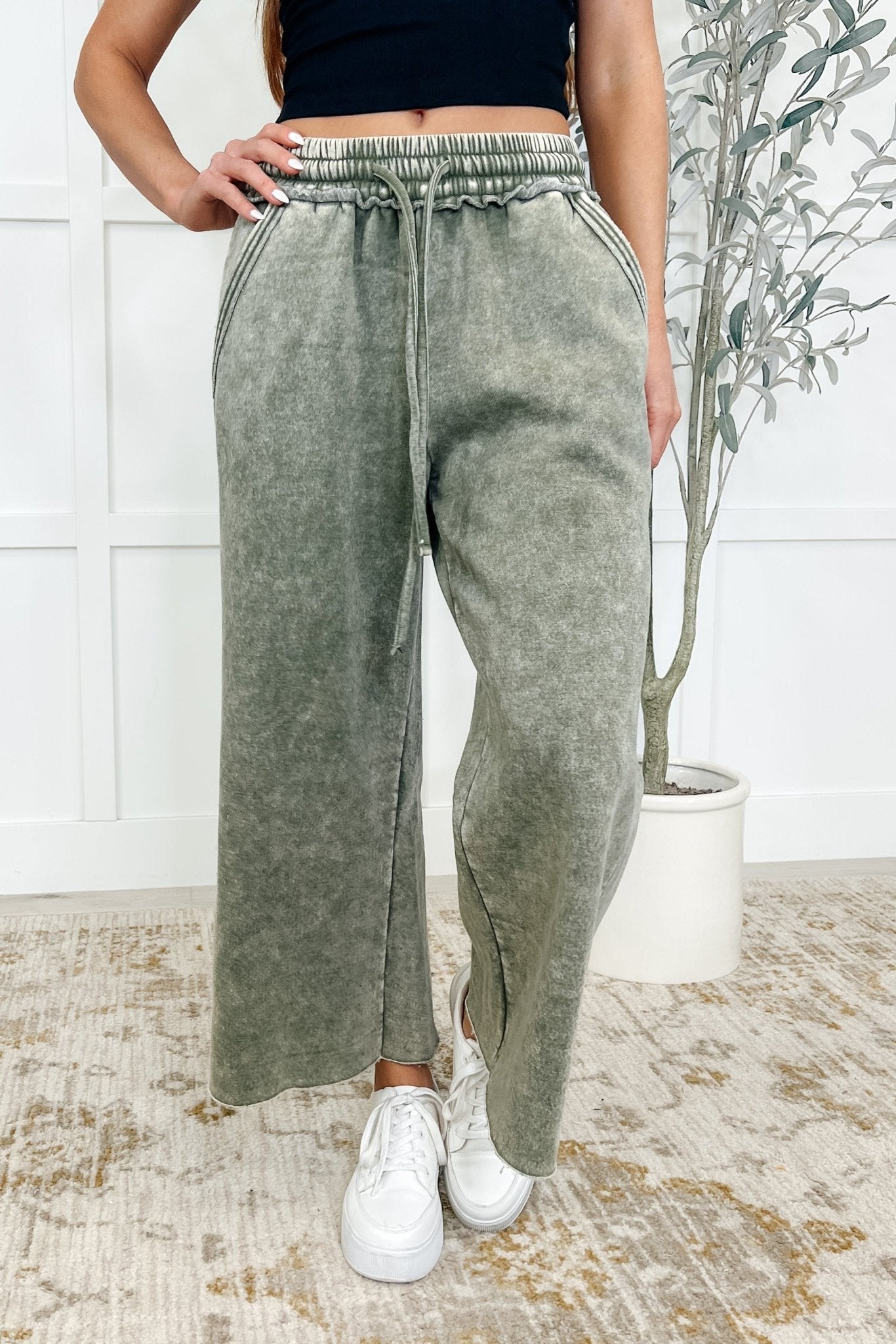 In or Out Wide Leg Cropped Pants Lt Olive - Driftwood Boutique