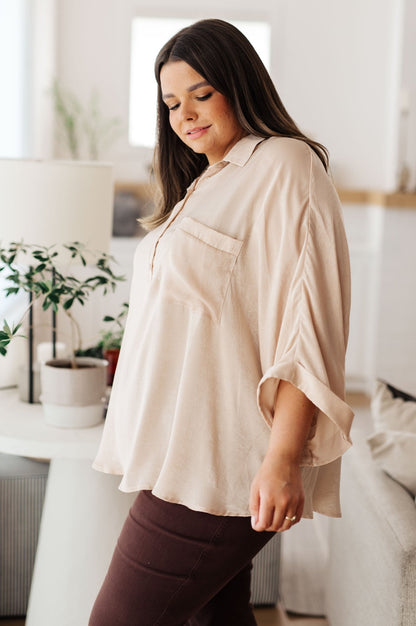 In Your Thoughts Oversized Dolman Sleeve Top in Champagne - Driftwood Boutique