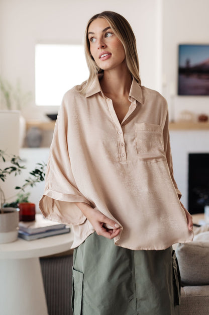 In Your Thoughts Oversized Dolman Sleeve Top in Champagne - Driftwood Boutique