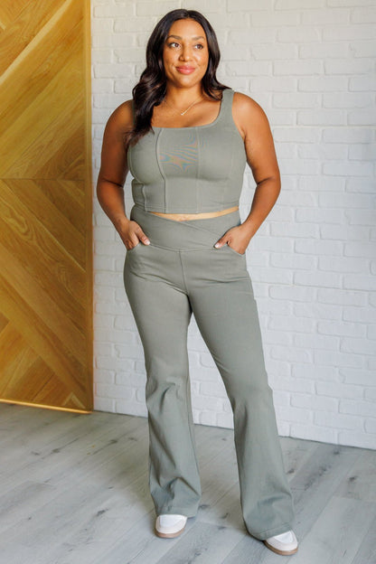 It's All About the Balance Twill Square Neck Crop Top in Dusty Olive - Driftwood Boutique