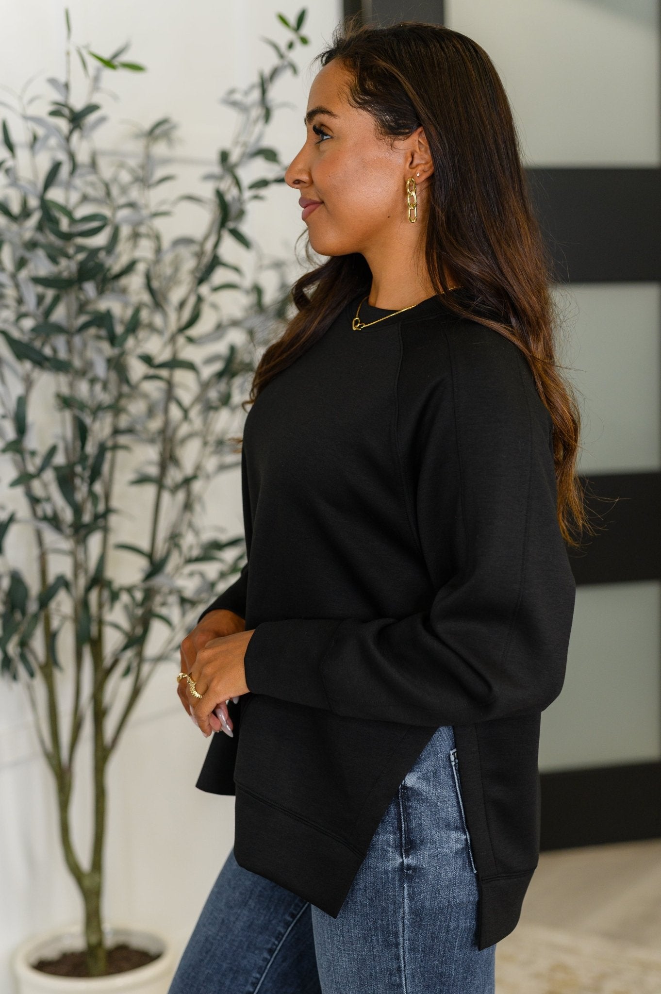 It's The Little Things Relaxed Scuba Pullover in Black - Driftwood Boutique
