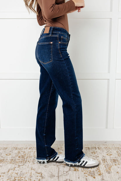 Jacqueline Mid Rise Frayed Hem Straight Leg Jean - Driftwood Boutique