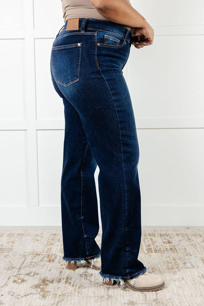 Jacqueline Mid Rise Frayed Hem Straight Leg Jean - Driftwood Boutique