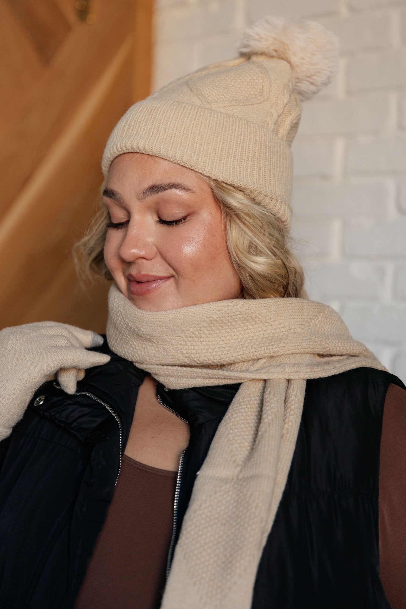Jane Frost Beanie, Glove, and Scarf Set in Beige - Driftwood Boutique