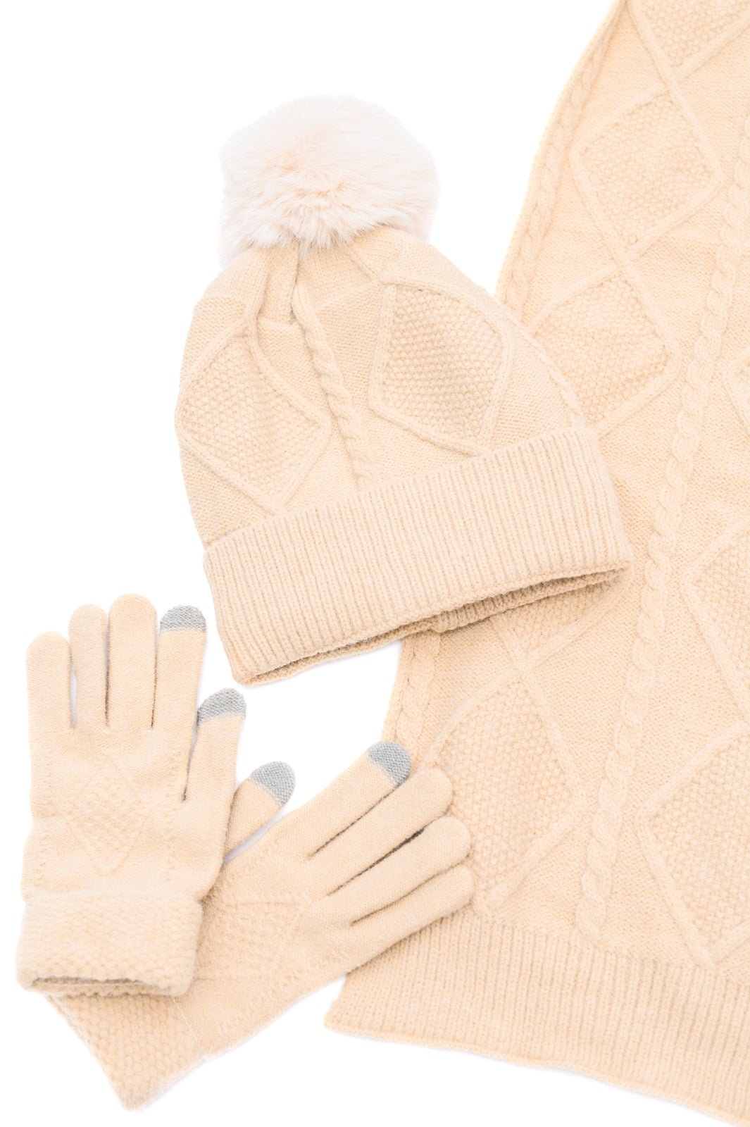 Jane Frost Beanie, Glove, and Scarf Set in Beige - Driftwood Boutique