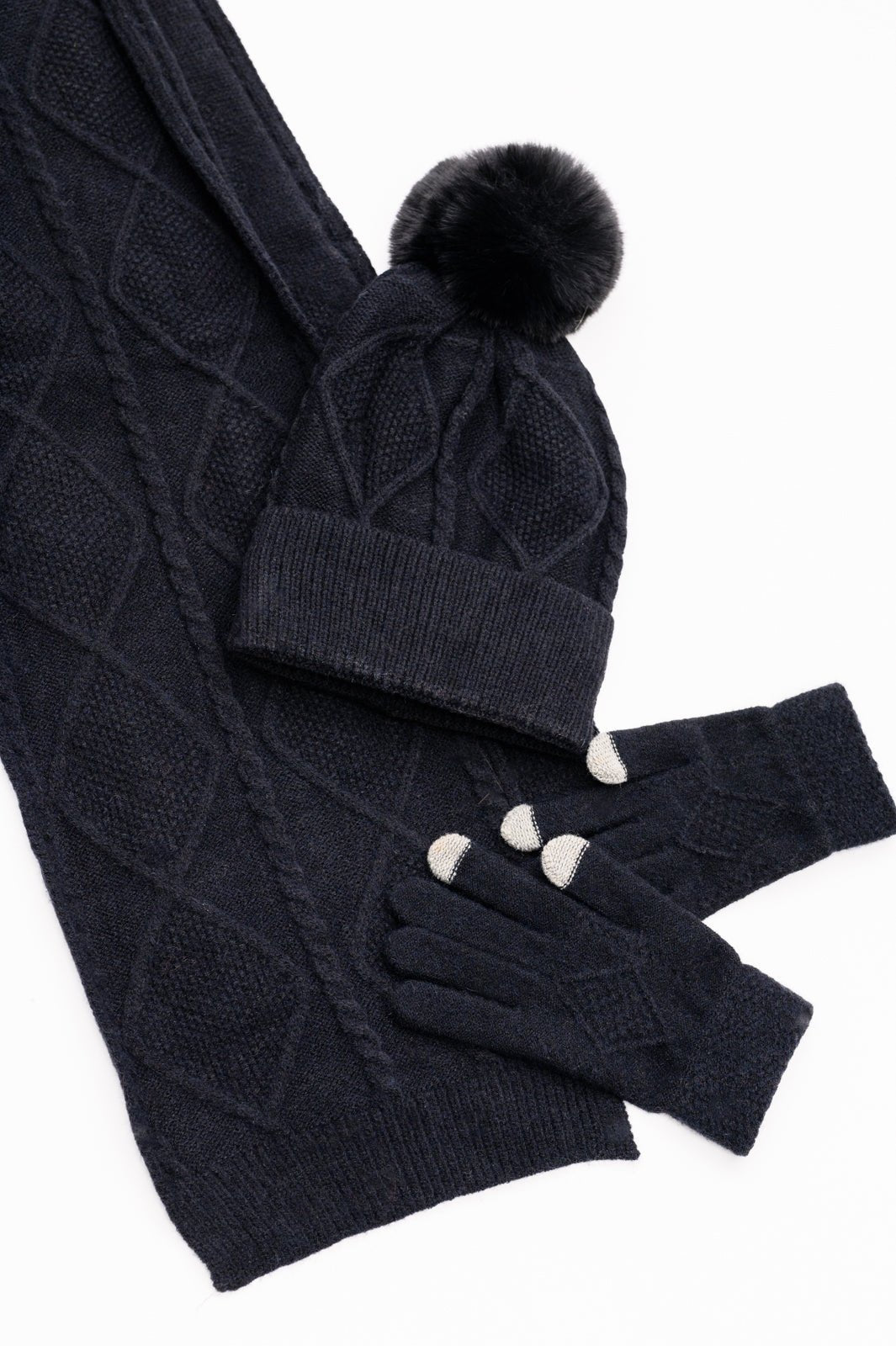 Jane Frost Beanie, Glove, and Scarf Set In Black - Driftwood Boutique