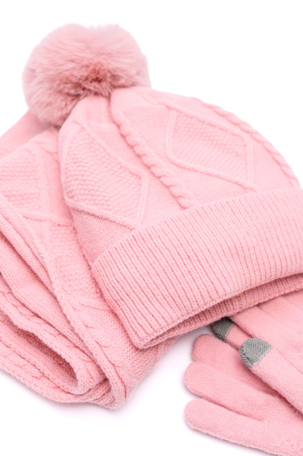 Jane Frost Beanie, Glove, and Scarf Set in Pink - Driftwood Boutique
