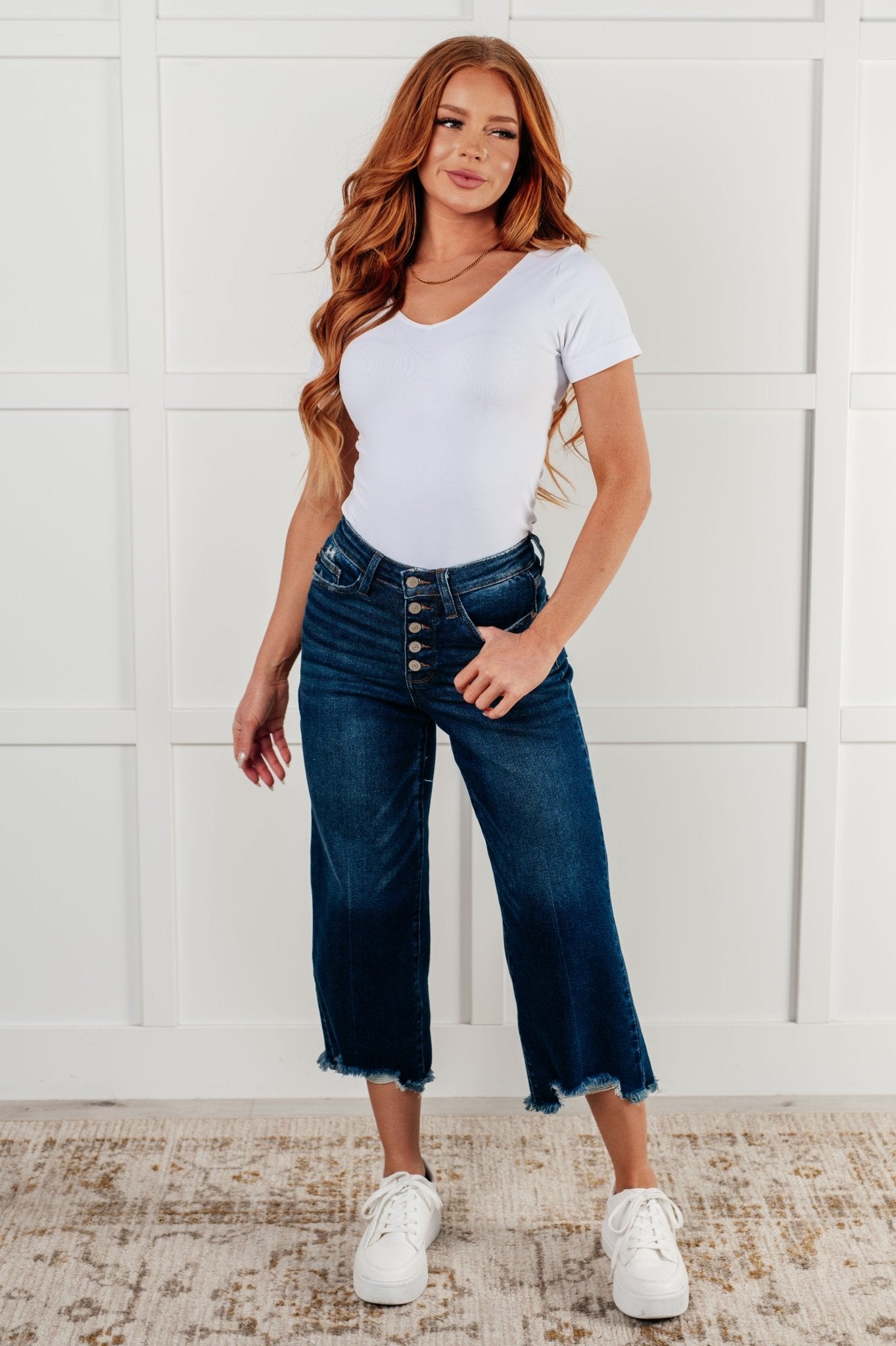Janice High Rise Button Fly Wide Leg Crop Jeans - Driftwood Boutique