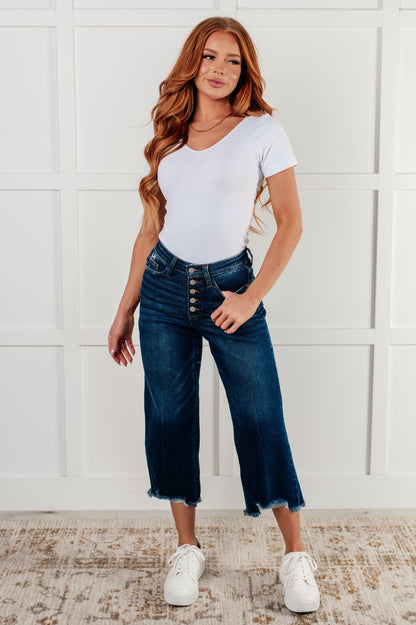 Janice High Rise Button Fly Wide Leg Crop Jeans - Driftwood Boutique