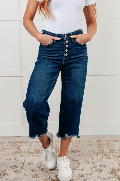 Janice High Rise Button Fly Wide Leg Crop Jeans - Driftwood Boutique