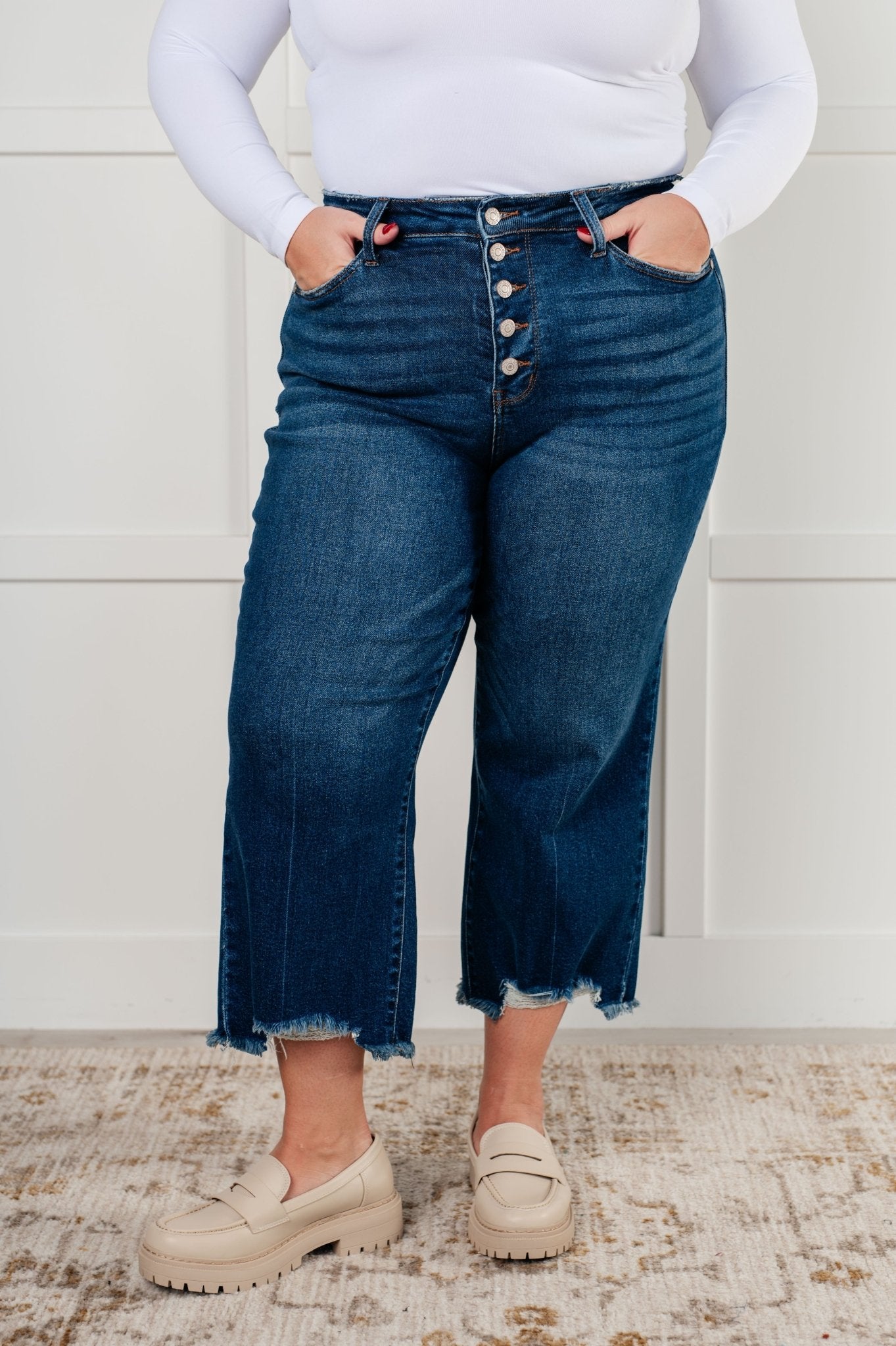 Janice High Rise Button Fly Wide Leg Crop Jeans - Driftwood Boutique
