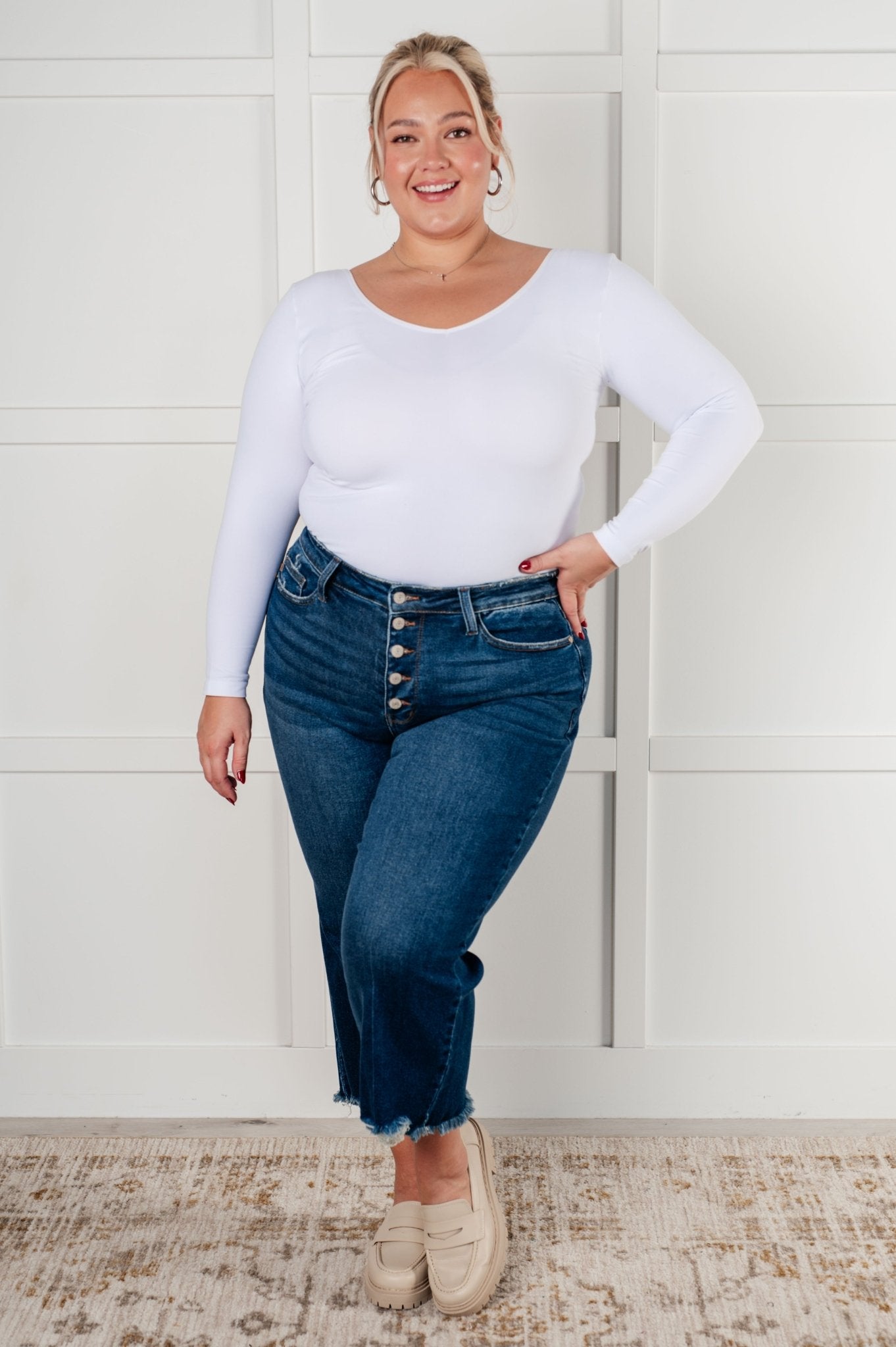 Janice High Rise Button Fly Wide Leg Crop Jeans - Driftwood Boutique