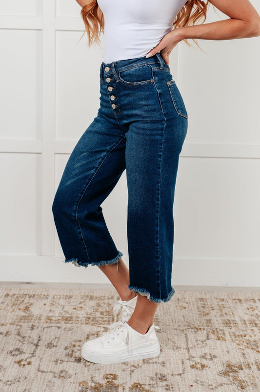 Janice High Rise Button Fly Wide Leg Crop Jeans - Driftwood Boutique